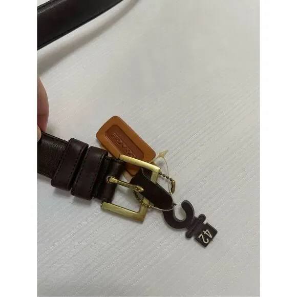 Vtg COACH 7602 Brown Belt Men’s 42 Cowhide Leather Solid Brass Buckle USA NOS - Picture 5 of 11